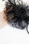 Preview: Gothic Haarschmuck „Black flower“ mit Tüll & Federn